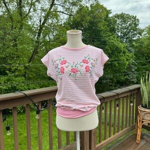 Vintage **RARE** BJ Frog Stripped Floral Banded Blouse 80s